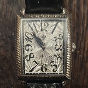 Judith Ripka Silver Dial with Black Strap Men's Watch (CRACKED GLASS)